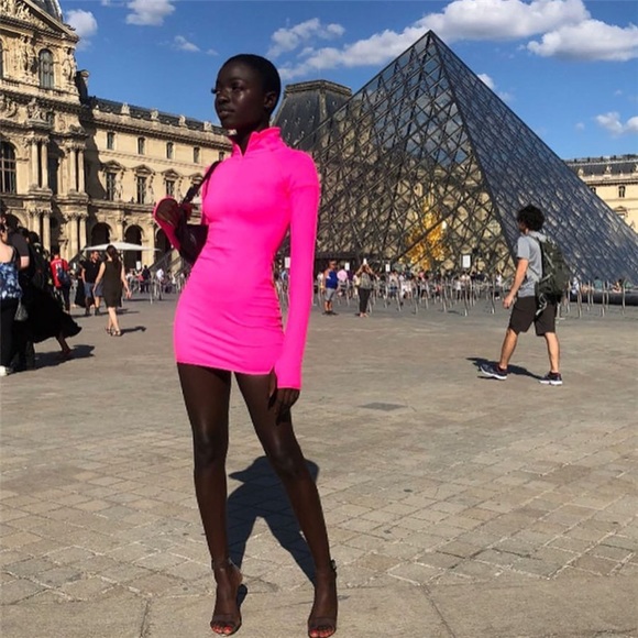 Neon Pink Zipper Mini Dress - Picture 4 of 4